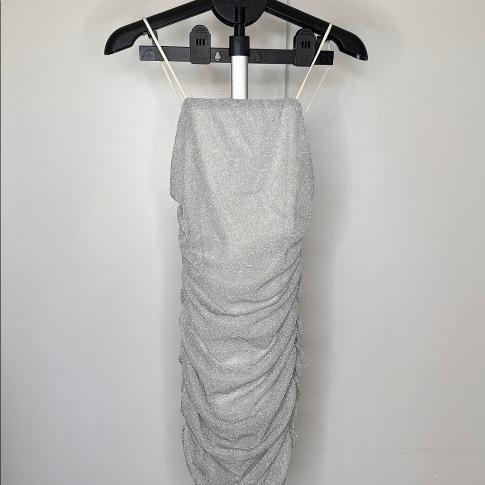 SHEIN Silver Strapless Ruched Dress